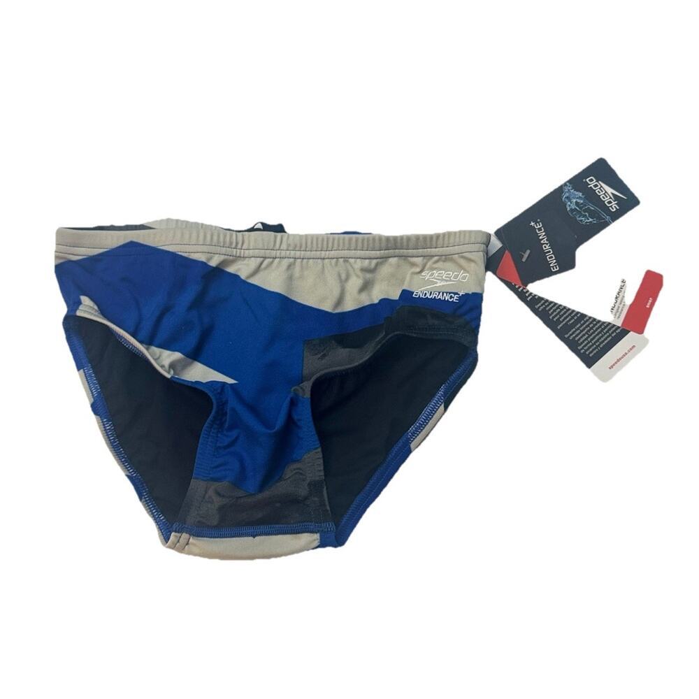 Speedo Endurance+ Men’s Swim Brief Size 24 Blue Gray Geometric NWT